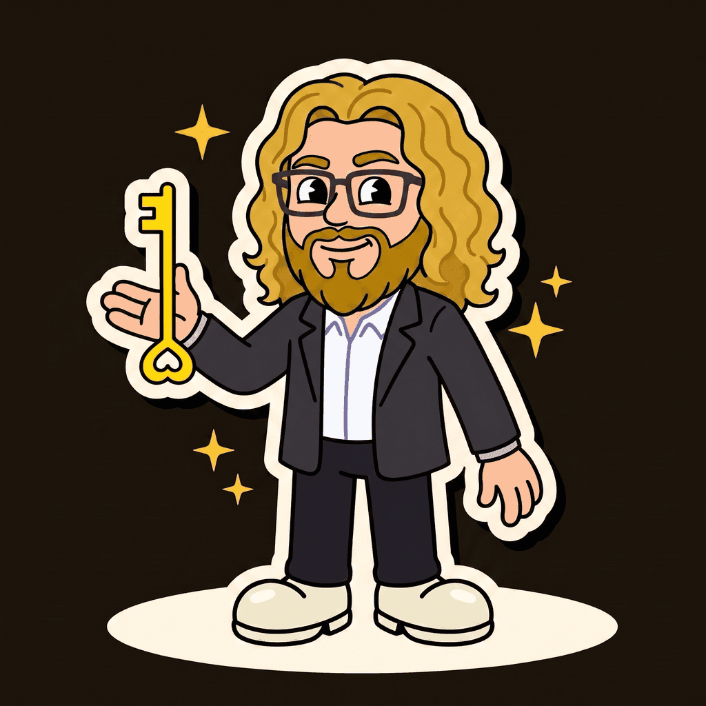 Josh Day mascot offering the open-source key